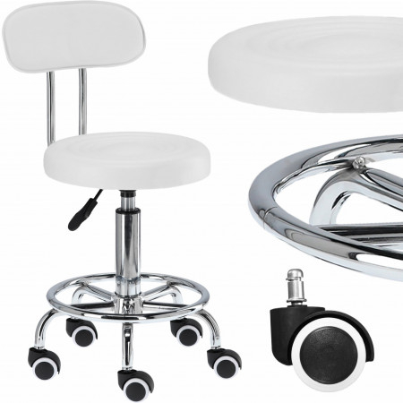 Scaun Cosmeticiana Cu Spatar, Alb, Taburet Cu Roti, Pentru Salon Cosmetica [4]