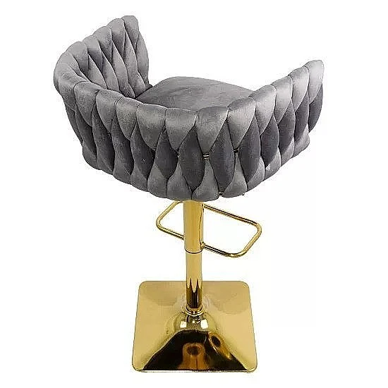 Scaun de bar , catifea, suport picioare, metal cromat auriu, inaltime reglabila [3]