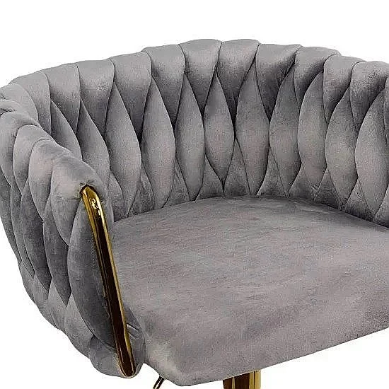Scaun de bar , catifea, suport picioare, metal cromat auriu, inaltime reglabila [2]