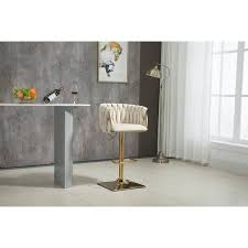 Scaun de Bar cu Auriu, Catifea Reglabil inaltime si Rotativ, ivory [2]