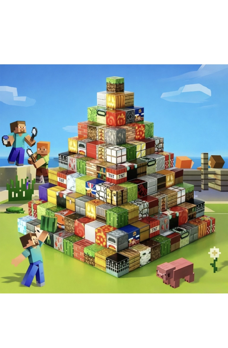 Set de constructie magnetic 100 piese, cuburi magnetice, minecraft, aleatorii, jucarie creativa [3]