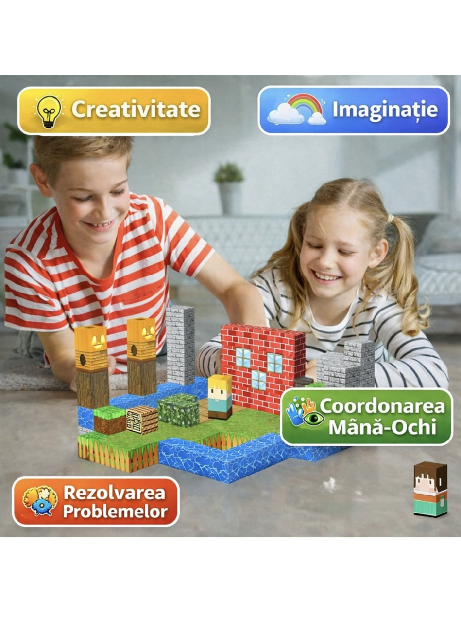 Set de constructie magnetic 140 piese, cuburi magnetice, minecraft, aleatorii, jucarie creativa [5]