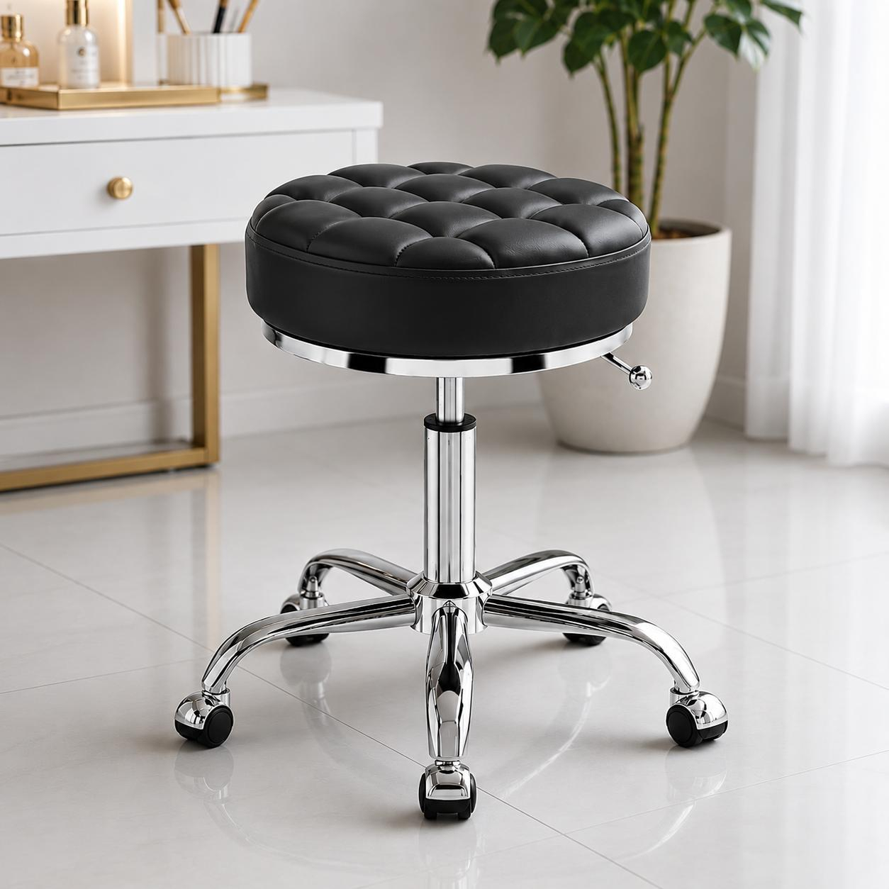 Taburet  negru pentru cosmetician – scaun rotund hidraulic [2]