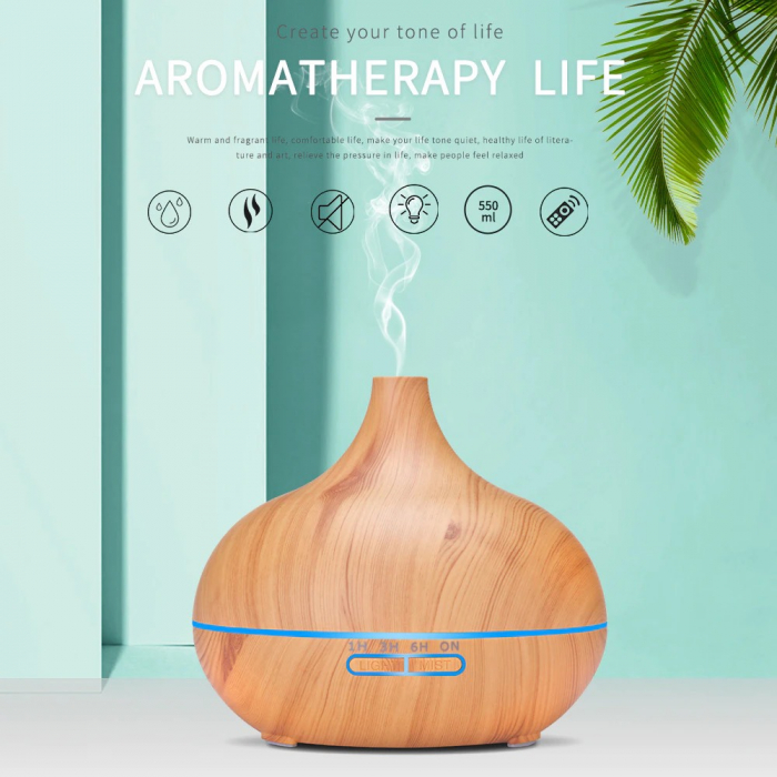 Umidificator/Difuzor aromatizator, lemn natur, 7 culori programabil, oprire automata [4]