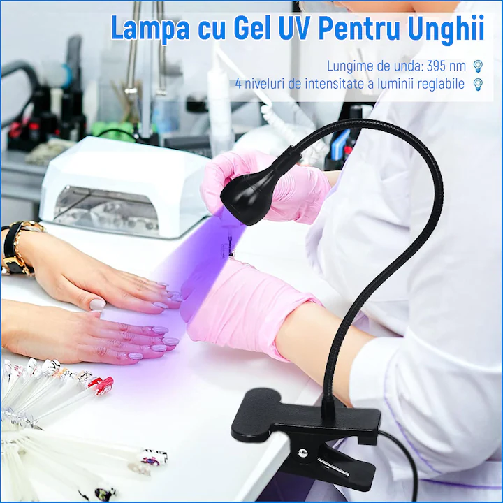 Lampa UV/LED mini Fast Lamp, Uscare rapida si fara maini negre, pentru manichiura si pedichiura,360°unghi liber reglabil,1,5 metri cu buton ON/OFF, Negru [2]