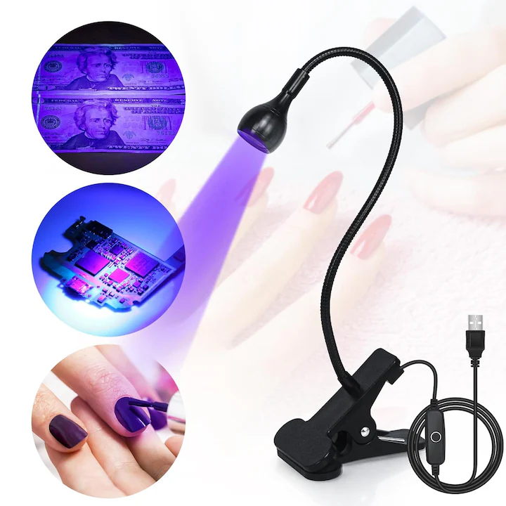 Lampi led uv - Lampa UV/LED mini Fast Lamp, Uscare rapida si fara maini negre, pentru manichiura si pedichiura,360°unghi liber reglabil,1,5 metri cu buton ON/OFF, Negru