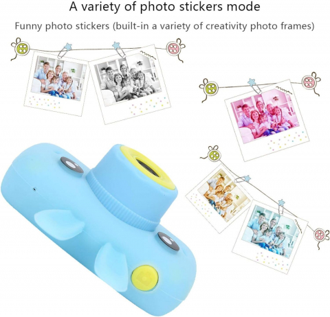 Aparat foto digital pentru copii, Galben, 1080P 30fps, LCD display 2.0", 600 mAh, Jocuri, Temporizator, Constructie durabila, ABS/Silicon [3]