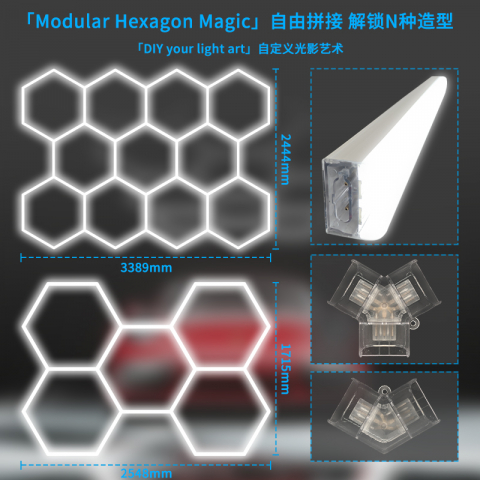Aplica LED Hexagon HoneyComb, 14 Hexagoane, garaj atelier barbershop 3389x2444 [2]