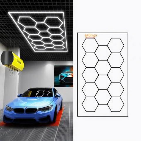Aplice - Aplica LED Hexagon HoneyComb, 14 Hexagoane, garaj atelier barbershop 3389x2444