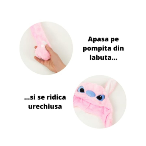Caciula pentru copii, model Stitch, leduri si miscari din urechi, roz [1]