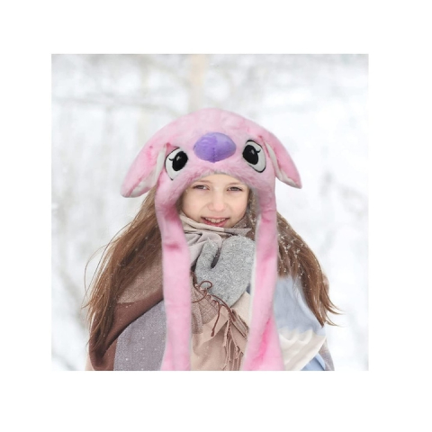 Caciula pentru copii, model Stitch, leduri si miscari din urechi, roz [2]