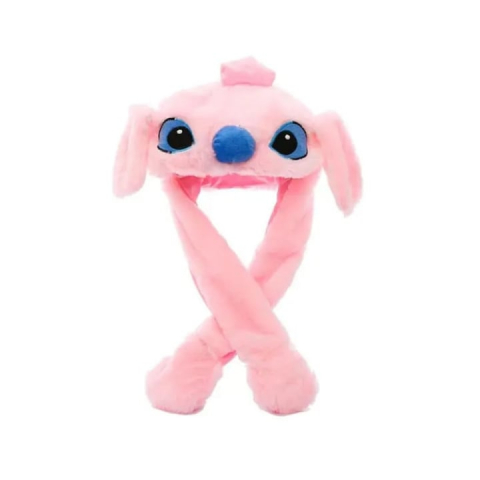 Jucarie de plus - Caciula pentru copii, model Stitch, leduri si miscari din urechi, roz
