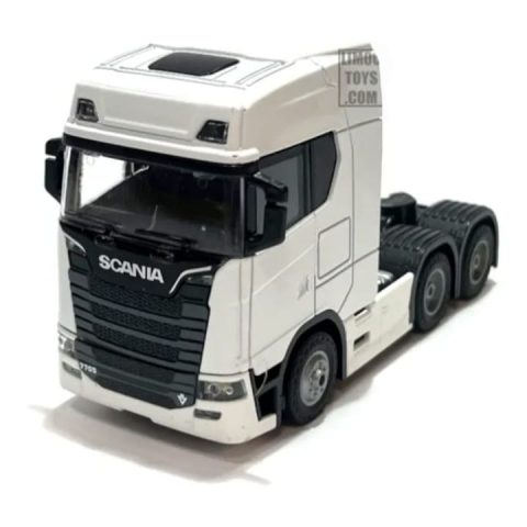 Camion - Camion metalic, tip Scania, scara 1:32, cabina rebatabila, lumini si sunete, alb, 13 cm