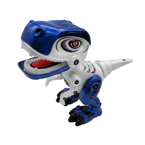 Figurine - Figurina Dinozaur din Metal si Plastic MY66series, Misca capul si coada, Lumini si sunete realistice, 12cm, albastru - xStoc