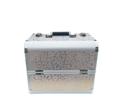 Geanta cosmetica - Geanta medie cosmetice, tip valiza aluminiu, motiv floral - xStoc