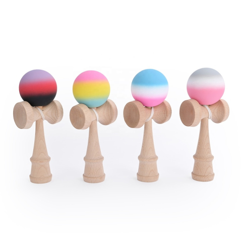 Jucarie Interactiva Kendama Profesionala Din Lemn, 18 Cm, Bila Cu Suprafata Antiderapanta, Joc De Indemanare Pentru Copii Si Adulti, Model Gradient, Culoare Gri/Alb/Roz [2]