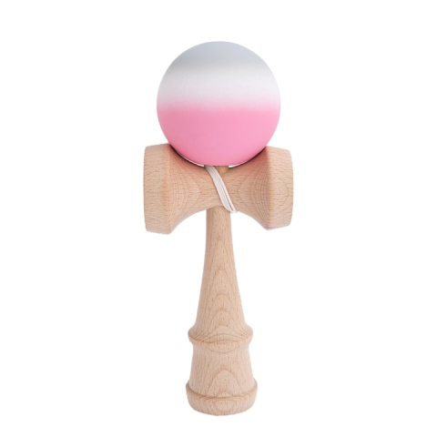 Kendama - Jucarie Interactiva Kendama Profesionala Din Lemn, 18 Cm, Bila Cu Suprafata Antiderapanta, Joc De Indemanare Pentru Copii Si Adulti, Model Gradient, Culoare Gri/Alb/Roz