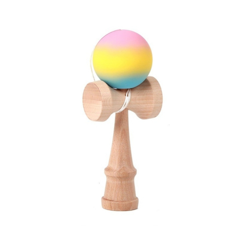 Kendama - Kendama profesionala Roz/Galben/Albastru, Lemn, 18 cm