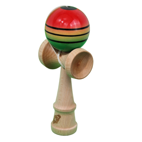 Kendama X Originala - Jucarie din Lemn, 18 cm, Model Rosu-Galben-Verde in Degrade [1]
