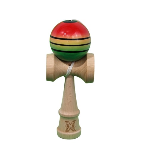 Kendama - Kendama X Originala - Jucarie din Lemn, 18 cm, Model Rosu-Galben-Verde in Degrade