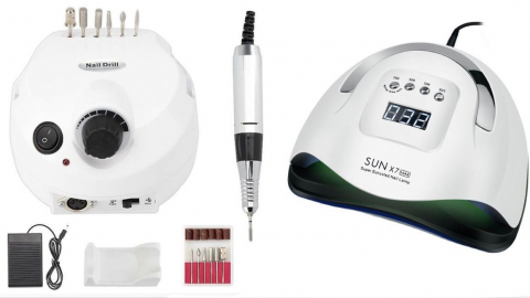 Freze electrice - KIT UNGHII:Freza electrica unghii 202 profesionala, 35000 rotatii +Lampă LED/UV Profesională - SUN X7 MAX - 57 LED-uri, 150W