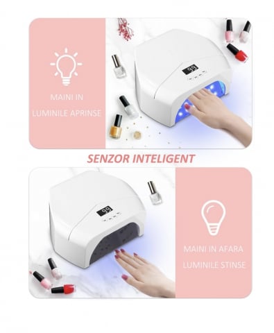 Lampa Unghii UV LED, 72 LED-uri UV, 298W, cu 4 Temporizatoare, Uscare Extreme Speed, Senzori Inteligenti, pentru Manichiura Salon, Alb [3]