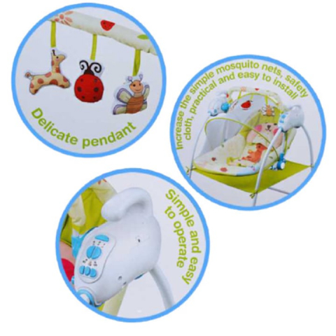 Leagan electric, multifunctional, Baby Cradle, muzical, cu vibratii si plasa anti-insecte, albastru, pentru bebelusi, + 0 Luni [4]