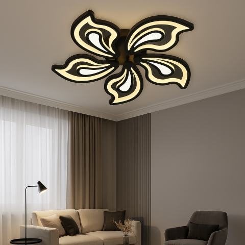 Lustre Led - Lustră LED cu design floral, 150W, Ø690×H80 mm, lumină reglabilă 3000K–6500K, telecomandă inclusă