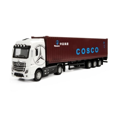 Camion - Macheta mecanica, Tir Mercedes Actros, container, leduri si sunete, scala 1/36, alb/maro, 30.5 cm