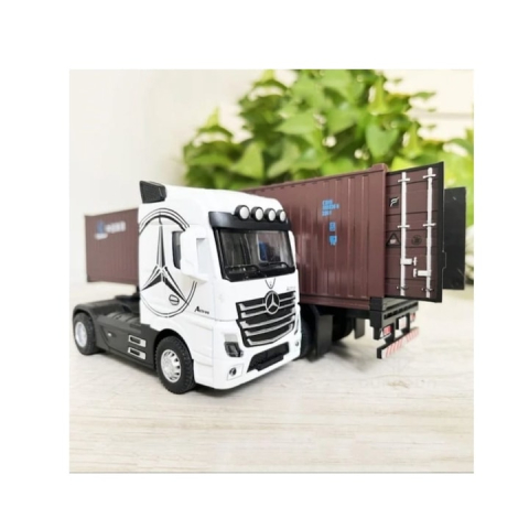 Macheta mecanica, Tir Mercedes Actros, container, leduri si sunete, scala 1/36, alb/maro, 30.5 cm [1]