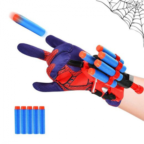 Jucari copii - Manusa cu 5 proiectile din burete, Spiderman, rosu