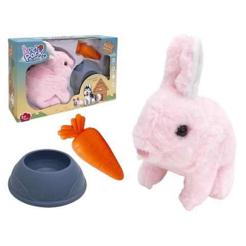 Jucarie de plus - Mascota interactiva iepuras cu accesorii, Pet Park, 17 cm, 3ani+, Roz