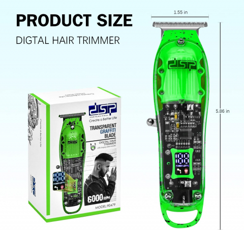 Masina de tuns Dsp Profesional 90479 model transparent Graffiti, 6.000 RPM, Incarcare Usb [1]