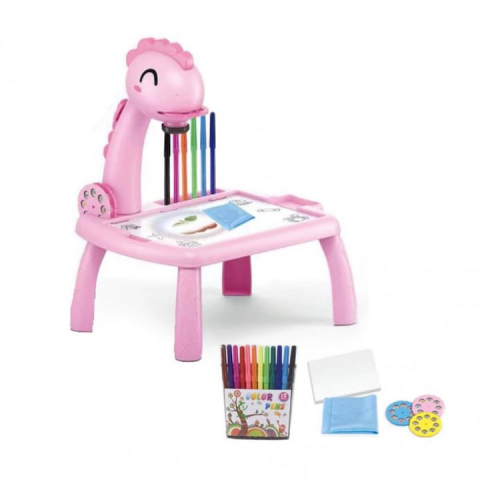 Jucari copii - Masuta pentru desen cu proiector si accesorii, 24 modele, roz, 29.5 cm x 25 cm x 38 cm
