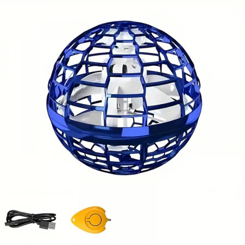 Jucarii - Minge zburatoare cu LED, mini drona, Flynova Pro, USB, telecomanda, Albastru