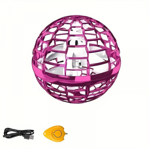 Jucarii - Minge zburatoare cu LED, mini drona, Flynova Pro, USB,  telecomanda, Roz