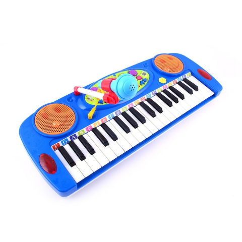 Jucari copii - Orga electronica Lezile , 37 clape, Lumini, Microfon cu stativ inclus, Albastru - xStoc