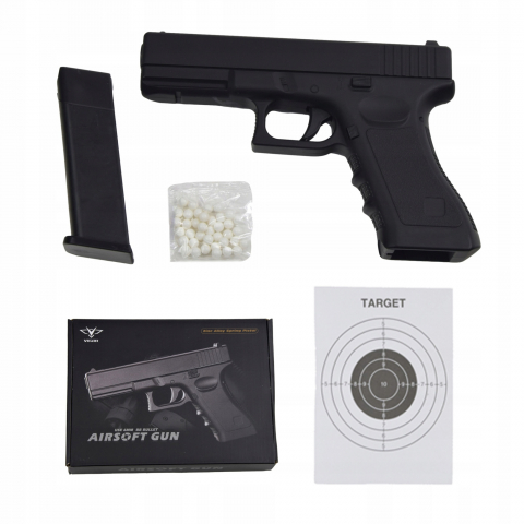Pistoale - Pistol Airsoft metalic de jucarie, Replica, 6 mm, Metal/ABS, Negru C7