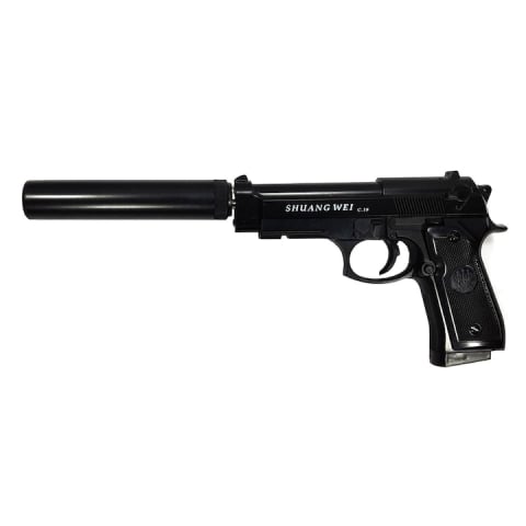 Pistol de jucarie cu aer comprimat S2 + 200 bile, Metal, Negru