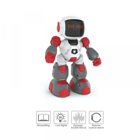 Jucari copii - Robot inteligent cu telecomanda sub forma de ceas, dansator, alb/Rosu, 27 cm