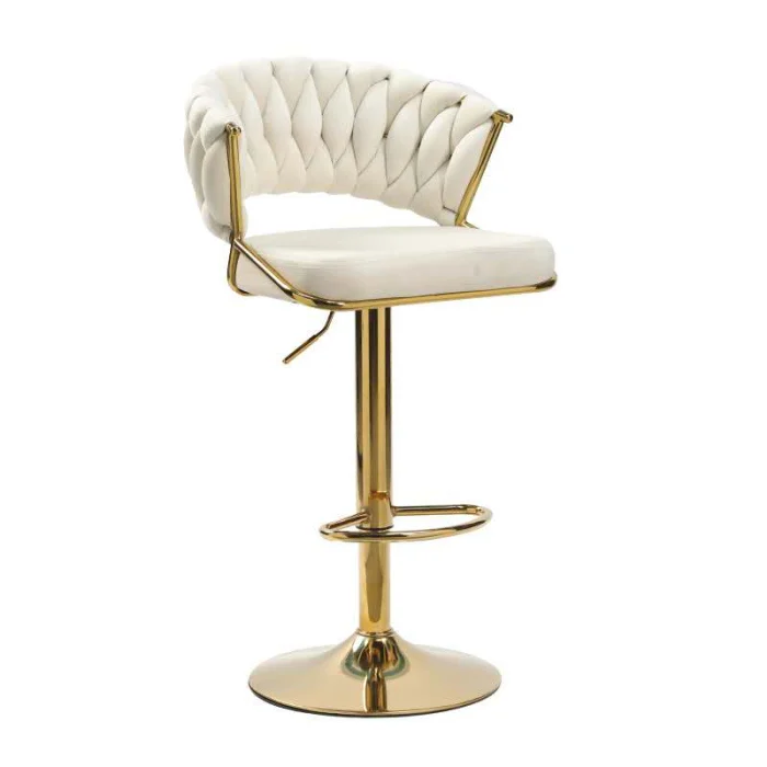 Manichiura / Echipamente Salon - Scaun bar , rotativ, suport picioare, catifea, ivory