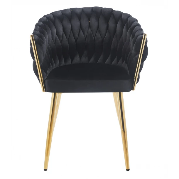 Manichiura / Echipamente Salon - Scaun catifea, cadru metalic, cu picioare aurii  , negru
