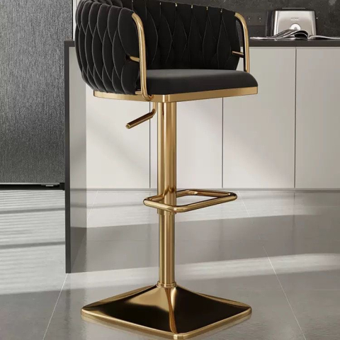 Scaun de Bar  , Insula , salon cu Auriu, Catifea  Reglabil inaltime si Rotativ, negru [1]
