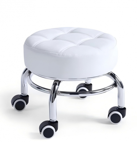 Scaune saloane - Scaun de Pedichiura pe Role - Rotire 360, Dimensiuni 34x26,5x5,5 cm , ALB