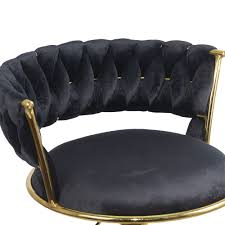 Scaun Make-up , scaun bar, rotativ, înălțime reglabilă, Catifea, Negru [3]