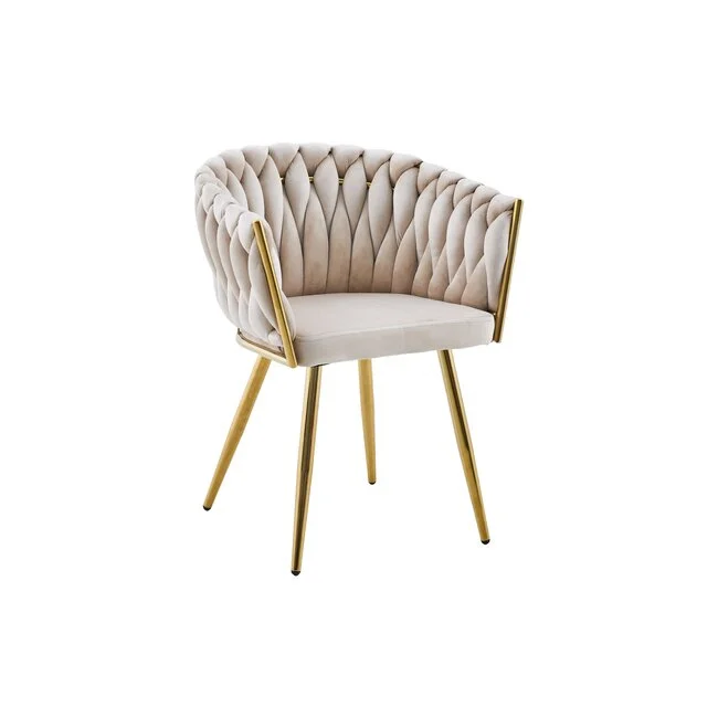Manichiura / Echipamente Salon - Scaun tapitat culoare ivory cu picioare aurii living , salon