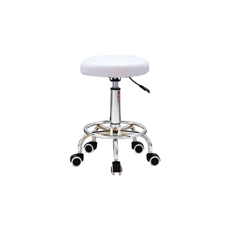 Scaune saloane - Scaun Tip Taburet - Reglabil pe Inaltime cu Roti, alb , Scaun cosmemetica/manichiura