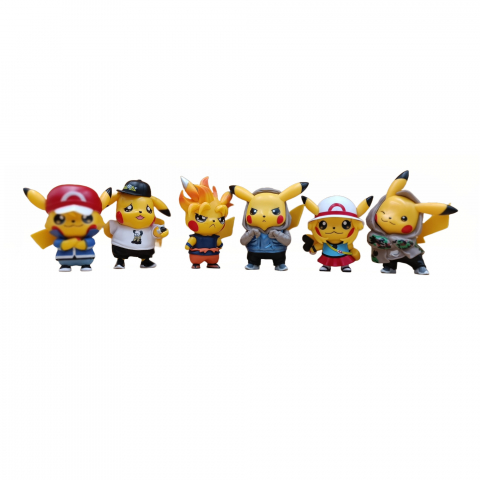 Figurine - Set 6 Figurine Pokemon, +3 ani, Plastic cauciucat, Multicolor, 8.5 cm