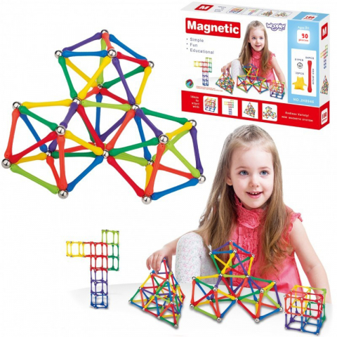 Jucarii - Set de Constructie Magnetic Modular 90 piese, educativ si creativ, numeroase posibilitati de construit