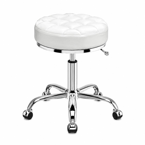 Scaune saloane - Taburet alb pentru cosmetician – scaun rotund hidraulic